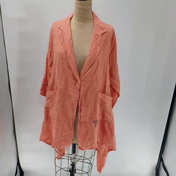 Verandah by Vina Orange Poncho Free Size tunic top 100% linen lagenlook peach - Picture 11 of 11